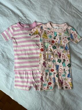 Hanna Andersson Girls Pink Striped and Disney Princess shortie pajama bundle